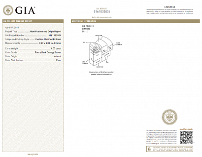 картинка Бриллиант Cushion 4.07ct Fancy Dark Orangy Brown от магазина severbrilliant.ru